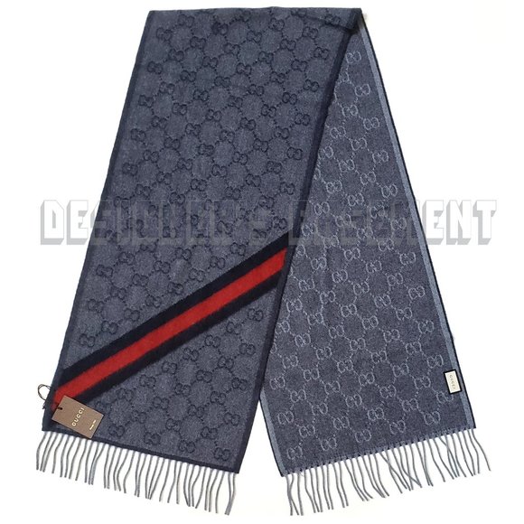 GUCCI navy blue GG web NIKKY Wool / Angora scarf🎁 - Picture 4 of 7